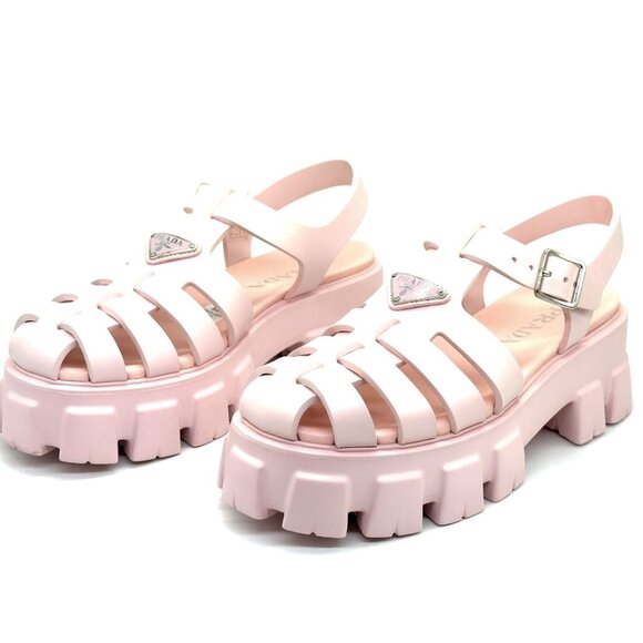PRADA Monolith Triangular Logo Rubber Fisherman Flat Sandals Shoes Pink - Picture 12 of 16